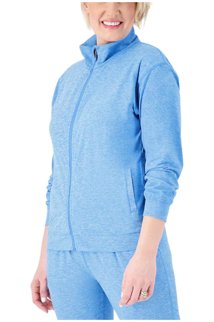 Gymwrap Women's Heathered Knit Zip-Up Jacket w/ Side Pockets Bluebell - Regular